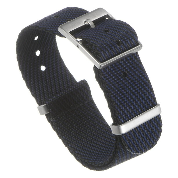 Una Pieza Reloj Correa 18mm Ancho Deslizante Nylon Reloj Correa para Hombre y Mujer, Suave y Cómodo Sola-Capa Lona Reloj Correa, Negro Azul