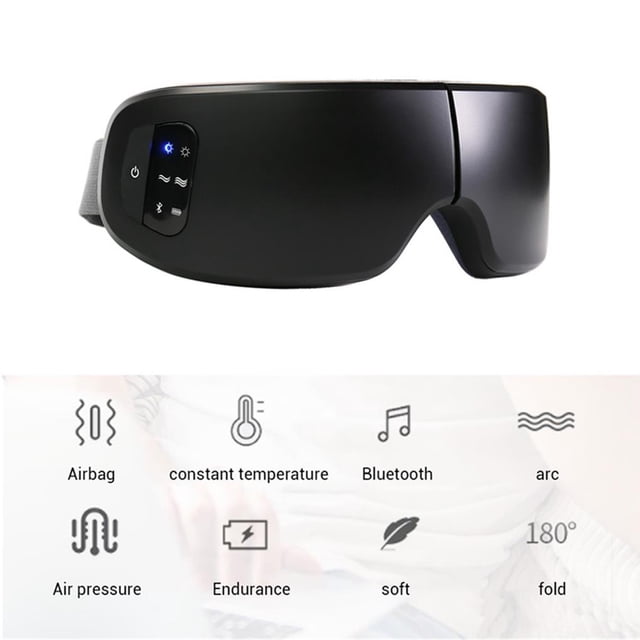 braveheart Electric Eye Massager Air Pressure Eyes Massager Music Wireless Vibration Magnetic Heating Massage Eye Care black