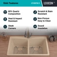 thumbnail image 4 of 33" x 22" Quartz Kitchen Sink, Double Bowl Sink, Drop-in Sink, Undermount Sink, Granite Kitchen Sink, Galaxy Beige Kitchen Sink, with Grids, Basket Strainer and Flange Lexicon Platinum LP-800TM-B, 4 of 8