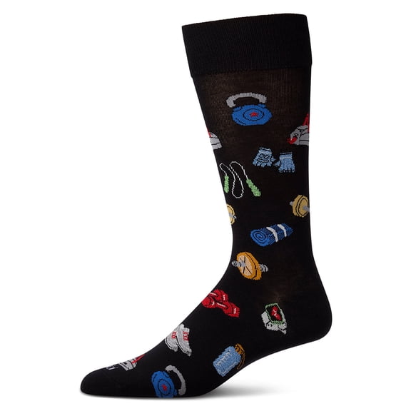 MeMoi Men's Workout-Themed Rayon-Blend Novelty Crew Sock - Mens - Male, 10-13, Black