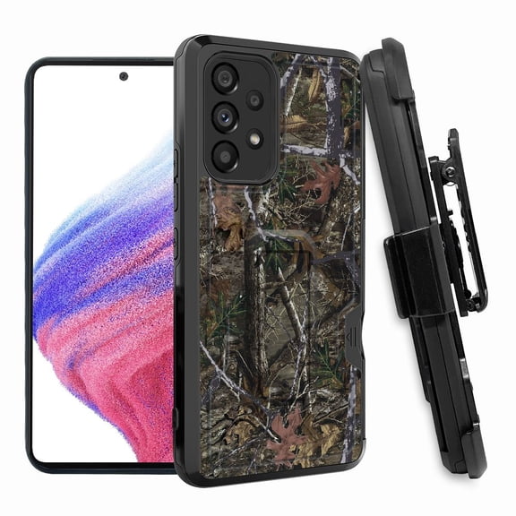 ANJ  Rugged Shockproof Hoster Case w/Card Slot, Kickstand   Tempered Glass Cover for Samsung Galaxy A33 5G - Dark Tree Camo