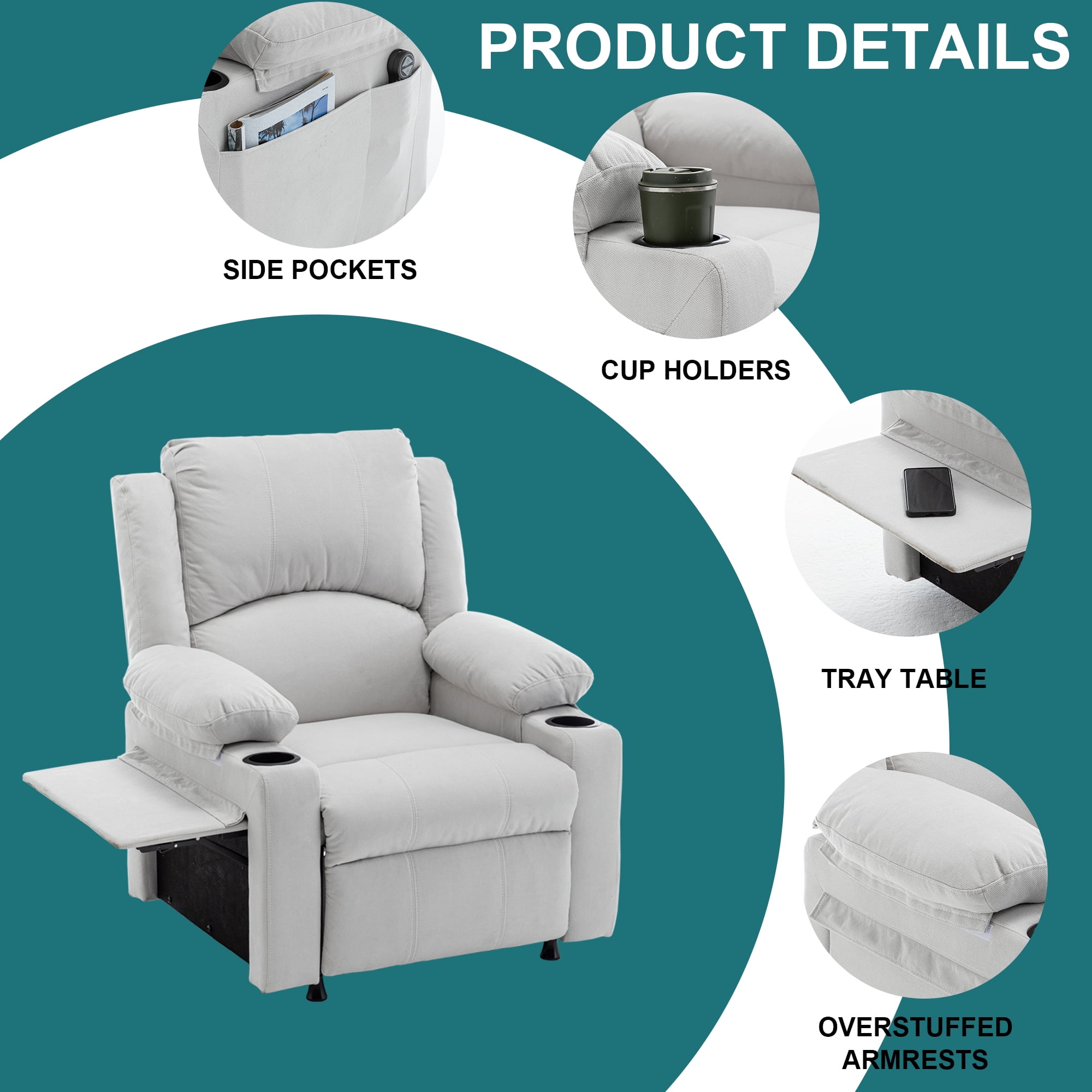 Andeworld 21" Recliner Chairs with Heat and Massage,Lazy Boy Recliner Chair for Adults,Recliner Sofa chairs with Cup Holder and Side Pocket for Living Rooms, Bedrooms, and Nurseries(Beige)