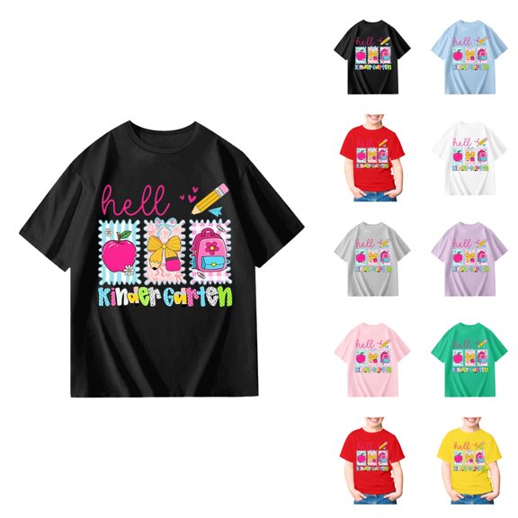 Back to School Shirt Kinder Garten Short Sleeve Girls T Shirts Casual Crewneck Kids Clothes 3-14 Years
