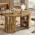 thumbnail image 2 of Tribesigns Oval Bar Table with Semi-Arc Storage Shelves, Wooden Bar Counter Table for Bars, Restaurants, Brown, 2 of 6