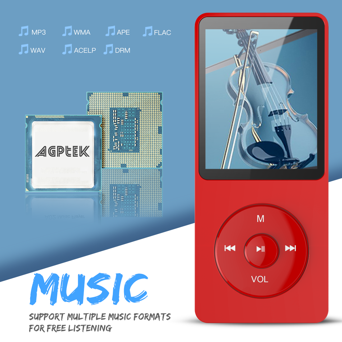 AGPTEK MP3 Player, 70 Hours Playback Lossless Sound Music Player, A02 8GB Rose Gold/Dark Blue/Black/Red - image 4 of 9