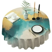 Teal and Gold Marble Abstract Waves Pattern Round Tablecloth 60"x60",Wrinkle Wipeable Table Cloth for Kitchen Dining Room Picnic Patio Party