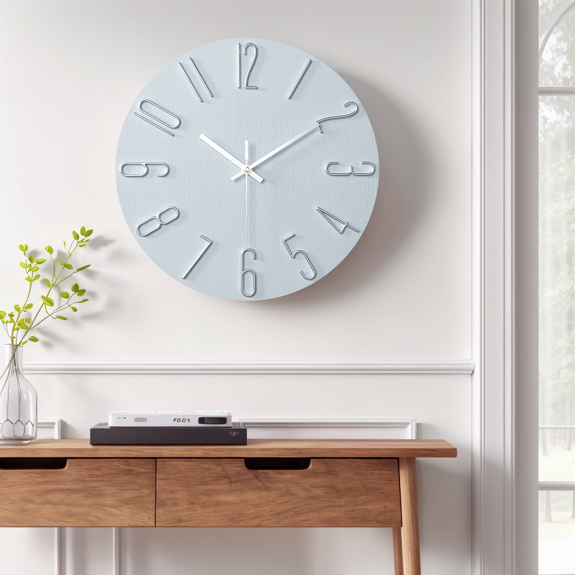 Unique Bargains 2 Pcs Analog Battery Operated Wall Clock 12 Inch Blue