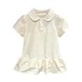 thumbnail image 2 of Girls A Line Ruffle Hem Polo Uniform Dress Short Sleeve Solid Pique Cotton for Kids School Summer Daily Casual Outfit Beige 100, 2 of 5