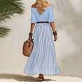 thumbnail image 6 of ClodeEU Women's 2 Piece Outfit ,Off Shoulder Ruffle Top and Striped Maxi Skirt Set with Belt Light Blue,Women's Plus L, 6 of 7