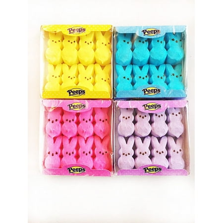 Peeps Marshmallow Easter Bunnies Bundle with 4 Colors: Blue, Yellow, Pink and Purple