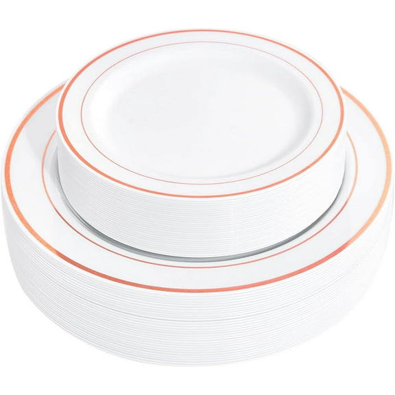 60PCS Rose Gold Plastic Plates - Heavy Duty Rose Gold Plates Disposable for Party Wedding- Include 30PCS 10.25inch Dinner Plates and 30PCS 7.5inch Dessert Plates