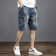 thumbnail image 2 of Pantalones cortos de mezclilla para hombre, largos, hasta la rodilla, con bolsillos, pantalones vaqueros medio cortos para hombre, bermudas desgastadas, botones retro XL, corte fino, 2 of 4