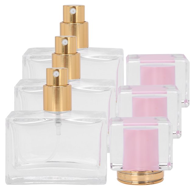 Dispensador de Botellas de Perfume Recargables, 3 Botellas de Maquilla Vacías de Vidrio, Spray de Niebla Fina, Tamaña de Vije, Rosa/Negro/Dorado, Adecuado para perfumes y MÁS