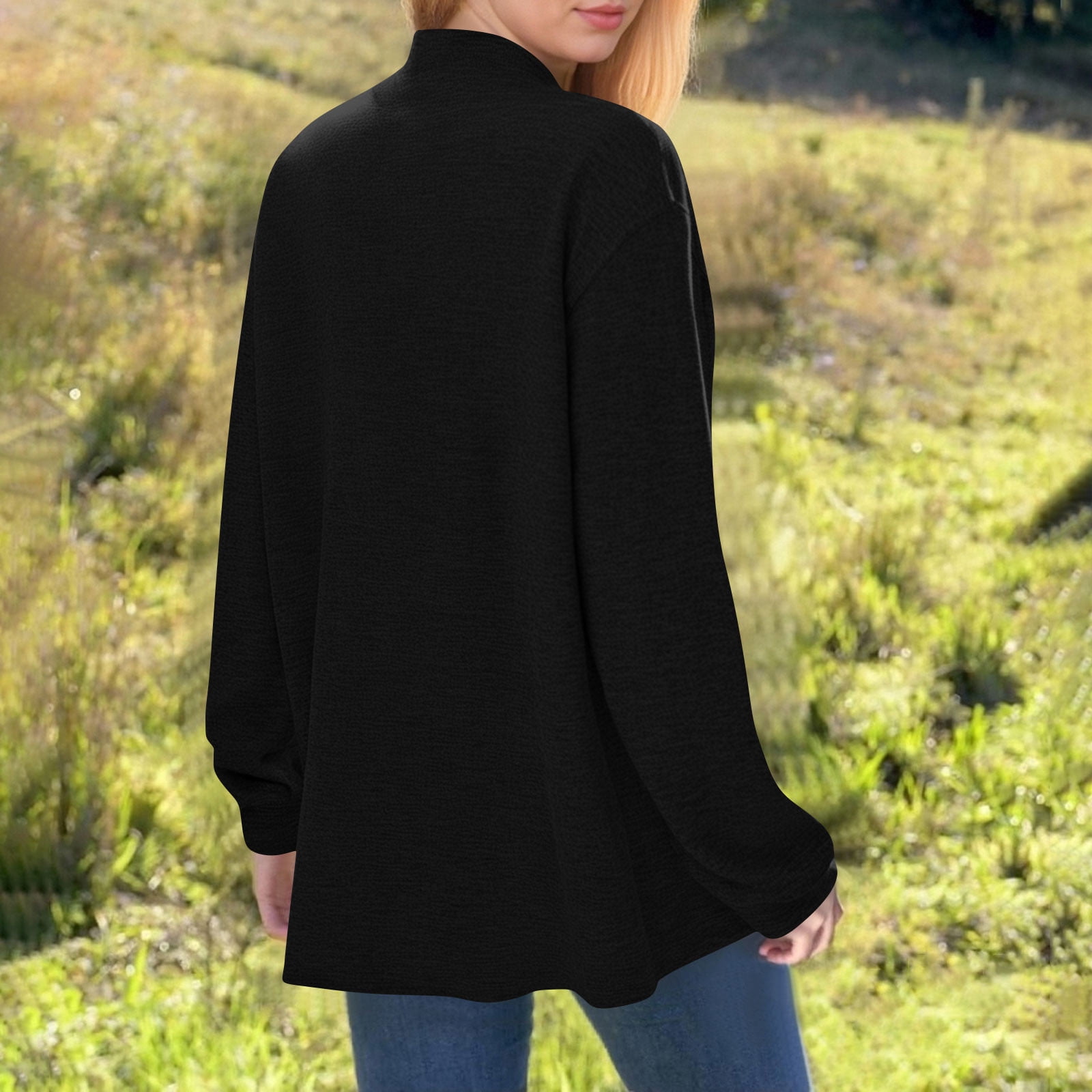 Hueook Cardigan Sweaters for Women Color Long Sleeve Casual Tops Blouse with Pocket Cardigan Black 4X