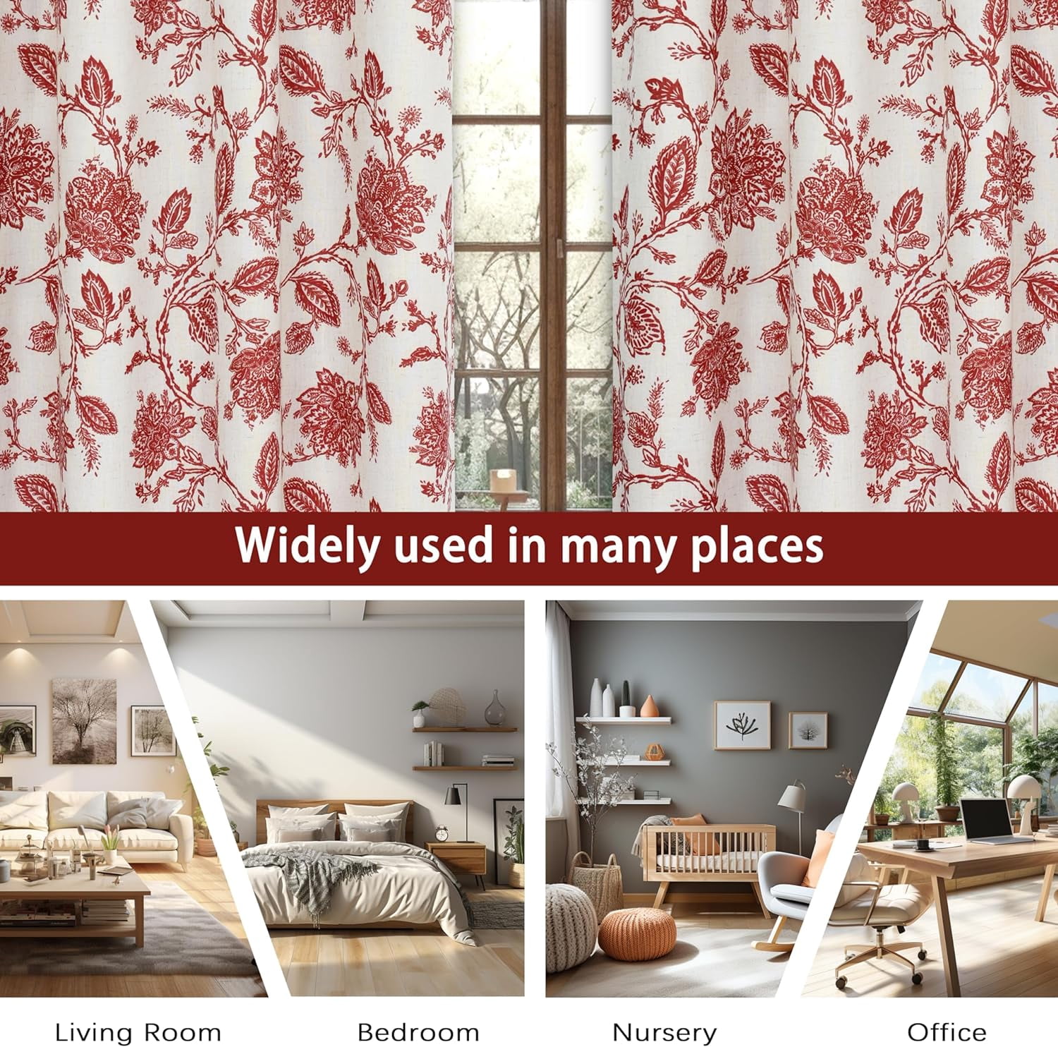 DriftAway Freda Jacobean Floral Linen Blend Lined Thermal Insulated Room Darkening Blackout Grommet Window Curtains 2 Layers 2 Panels Each 52 Inch by 84 Inch Red Beige