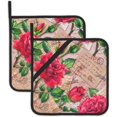 thumbnail image 1 of SKQIT Ensemble de 2 Porte-Casseroles Imprimé Roses Rouges Vintage, Résistant à la Chaleur pour Micro-Ondes Cuisson Four Cuisson Plats de Bout et Barbecue, 1 of 7