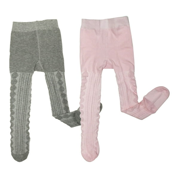 Wrapables® Warm Cable Knit Tights for Toddler Girls (Set of 2), Gray and Pink (Size 2-3)