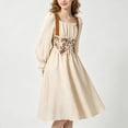 thumbnail image 5 of Girls Victorian Style Dress Puff Sleeve Square Neck Cinched Waist Midi Dress Big Girls Elegant Lace Cuff Tunic Outfits Beige 10-11 Years, 5 of 8