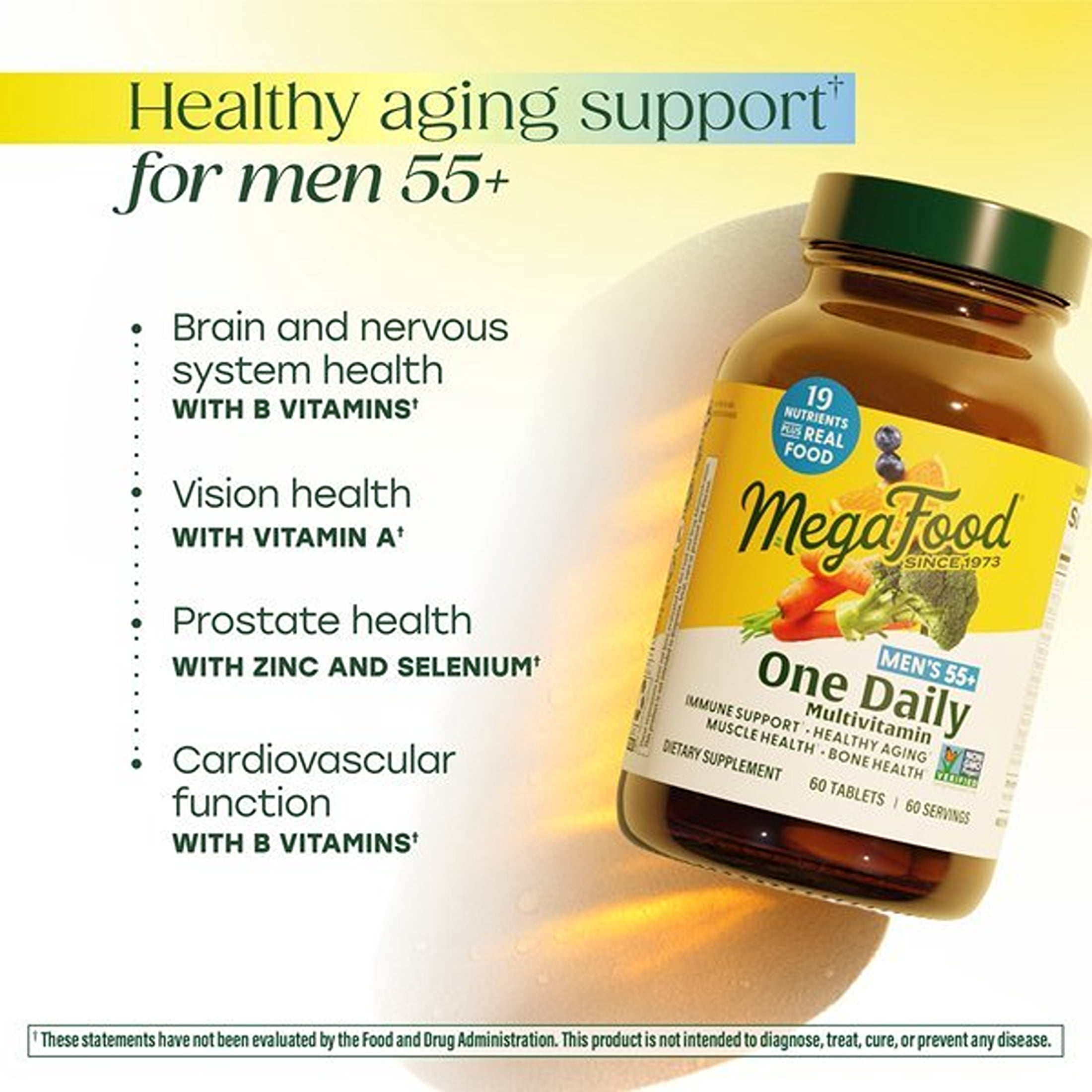 MegaFood Men's 55+ Multivitamin - Zinc, Vitamin B12, C & D - Aging Support - 120 Servings