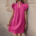 thumbnail image 5 of OSFVNOXV Womens Summer Dresses 2025 Ruffle Cap Short Sleeve V Neck Mini Dress Casual Loose Solid Flowy Cute A Line Sundress, 5 of 7