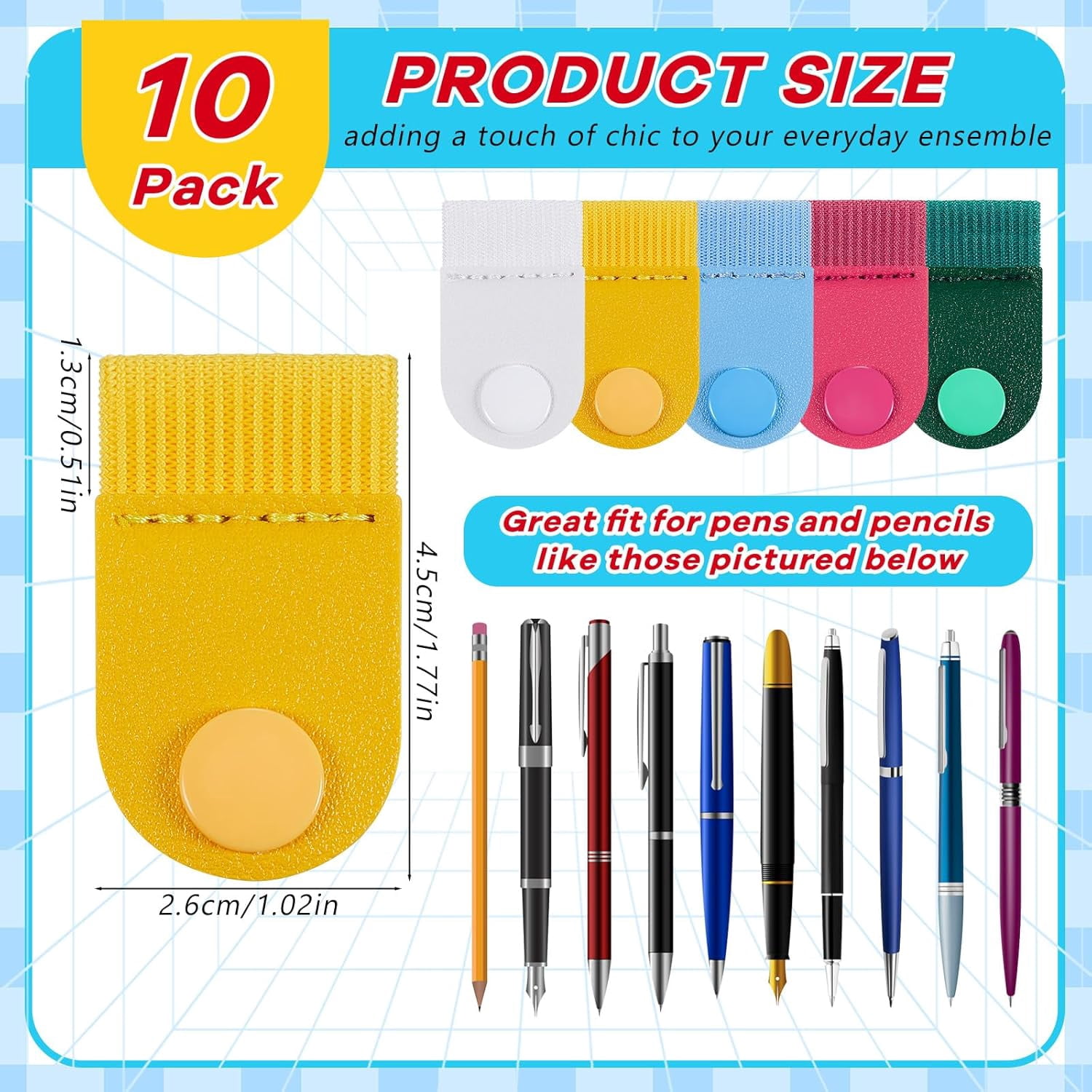 10 Pcs Portable Pen Holder for Lanyard Anti Lost Pop on Pen Loop Holder for Neck Lanyard Clip for Nurses Teachers Waiters Workers, Elastic Design,5 Colors