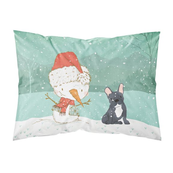 Black French Bulldog Snowman Christmas Fabric Standard Pillowcase