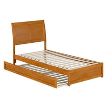 AFI, Andorra Twin XL Platform Bed with Panel Footboard and Twin XL Trundle, Light Toffee