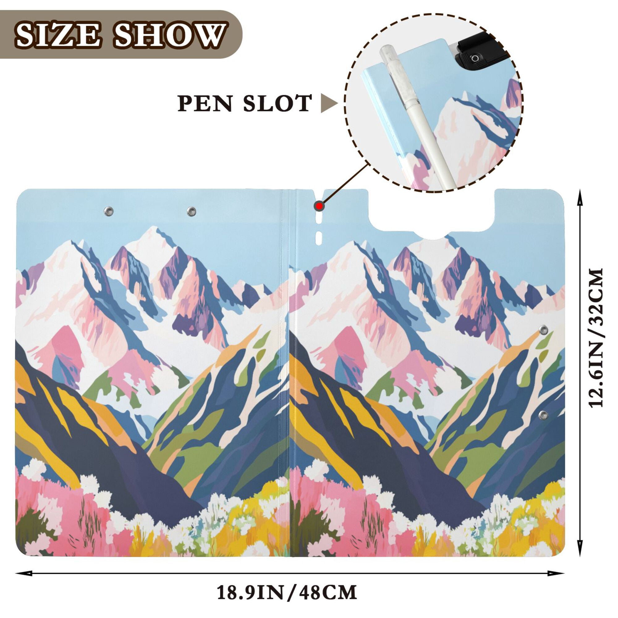 FORMRS A4 Clipboard Folder with Pen Holder Horizontal Foldable School Office Binder, Abstract Mountain