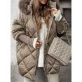 thumbnail image 5 of Women'S Quilted Down Jacket with Hood Long Sleeve Full Zip Casual Winter Coat Camel Color M, 5 of 8