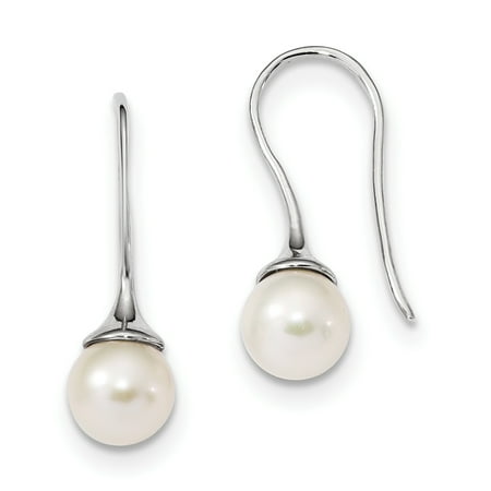 - 925 Sterling Silver Rh 9mm White Round Freshwater Cultured Pearl Drop Dangle Chandelier Earrings For Women