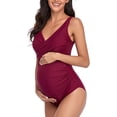 thumbnail image 4 of Summersunshine Maternity One Piece Swimwear Front Cross Pregnancy Swimsuit Bathing Suit Maternity Bikini Wine Red S, 4 of 7