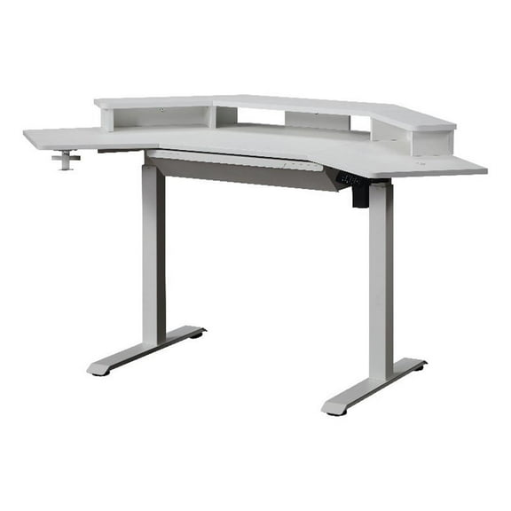 Pemberly Row Corner Electric Height Adjustable Wood Standing Desk in White