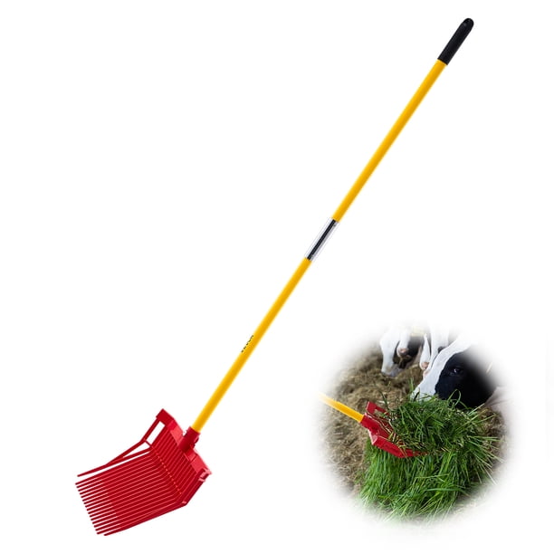 VEVOR Horca para estiercol de caballo, herramienta de jardinería, 18 dientes en ángulo, horquilla de plástico, rastrillo para heno
