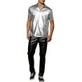 thumbnail image 2 of INSPIRE CHIC Metallic T-Shirt for Men's Stand Collared Shiny Disco Party Polo Tops S Silver, 2 of 6