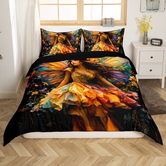 Erosebridal Fairy Duvet Cover Twin , Oil Painting Style Bedding Sets Twin Size, Reversible (No Comforter)