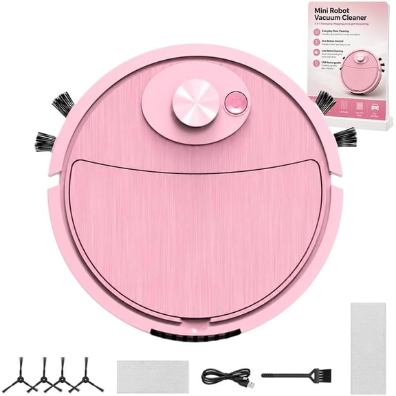 Mini Robot Vacuum Cleaner,3-in-1 Rechargeable Automatic Sweep Mop Low Noise Floor Cleaner for Pet Hair Dust Home Car Desk (Pink)
