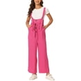thumbnail image 2 of INSPIRE CHIC Women's Button Front High Waist Belted Straight Fit Overall Jumpsuit XS Rose Red, 2 of 6