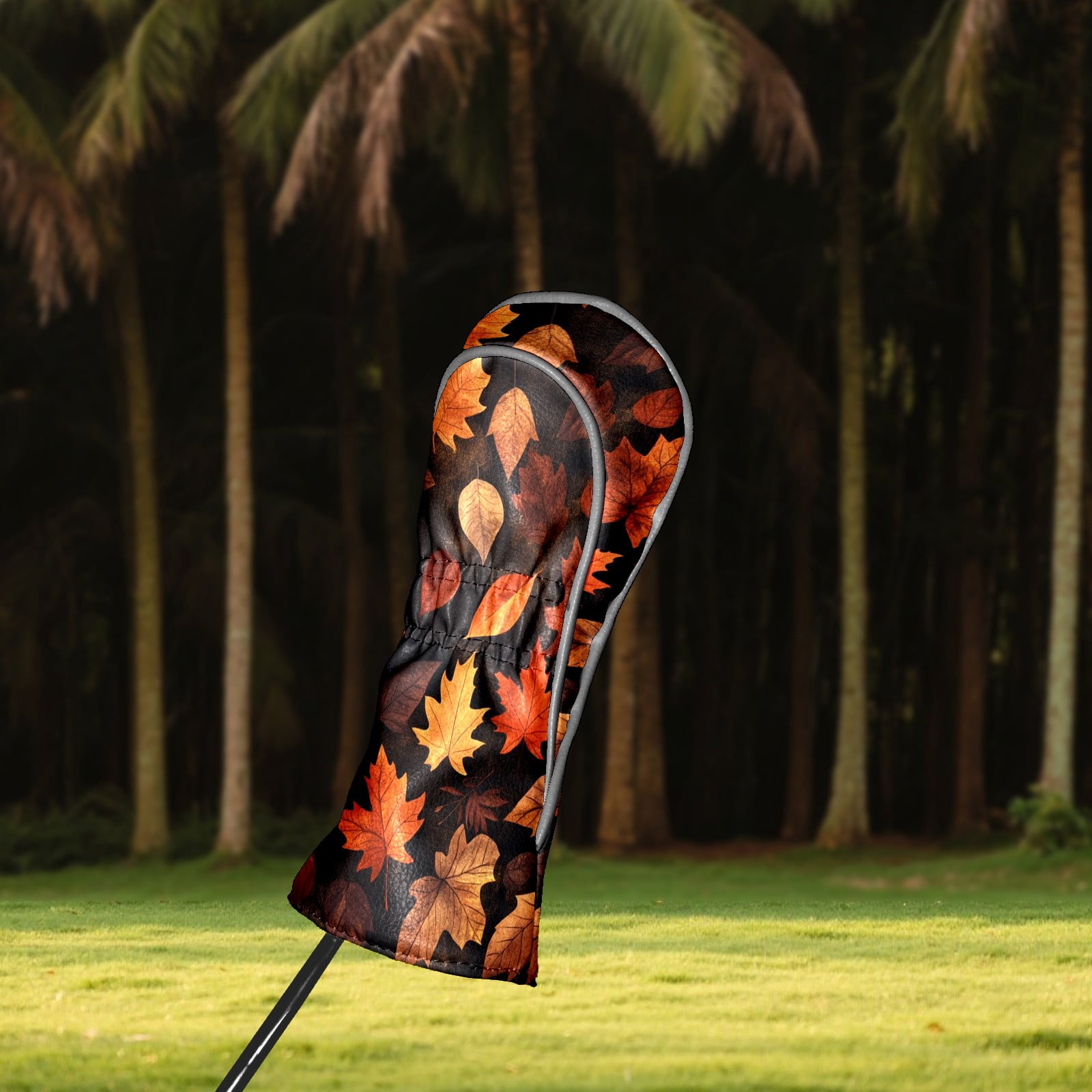Golf Club Covers PU Leather Waterproof Head Covers for Fairway Woods Hybrids Maple Leaf Pattern Unisex Fits Most Brands