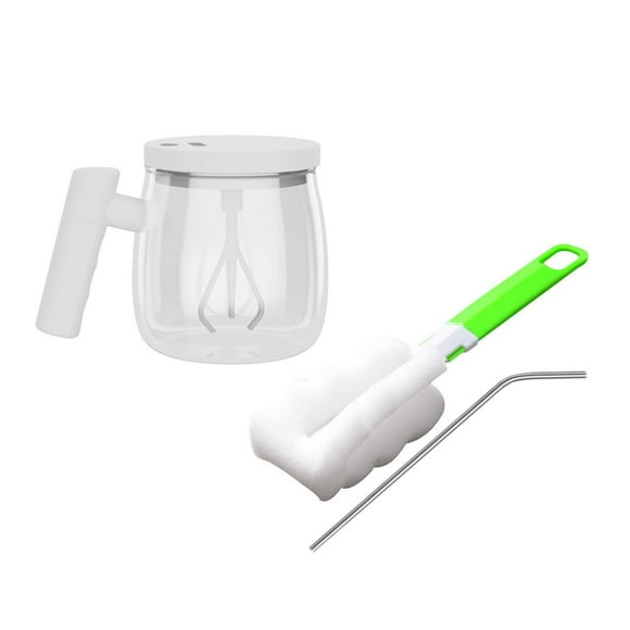 Taza Mezcladora Eléctrica Con Tapa, Taza Agitadora Recargable De Vidrio De Alta Velocidad, Color Blanco