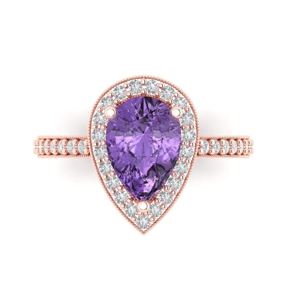 Halo Engagement Ring for Women - 2.36ct Simulated Alexandrite in 14K Rose Gold Promise Ring