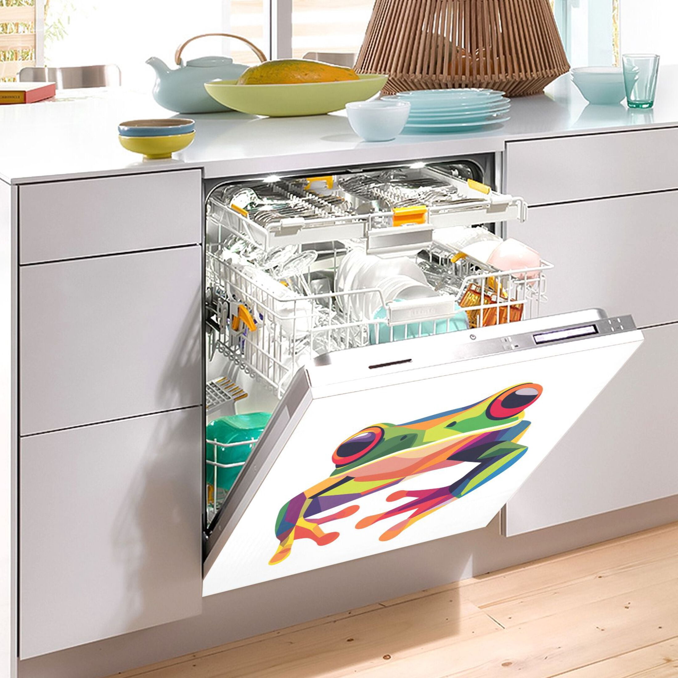 Dishwasher Magnetic Sticker 23x26 Inch Refrigerator Magnetic Sticker Washing Machine Magnetic Sticker Kitchen Panel Magnetic Sticker Home Decor Cute Cartoon Frog