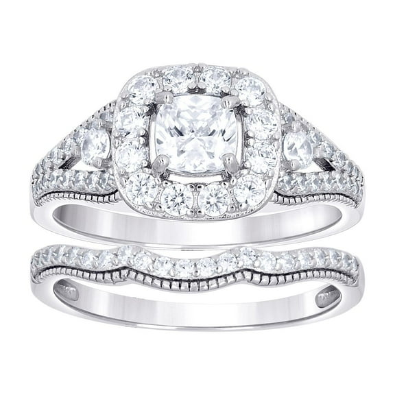 925 Sterling Silver Womens Cushion-cut Round Cubic Zirconia Duo Bridal Ring Set Size 10 Ring for Women