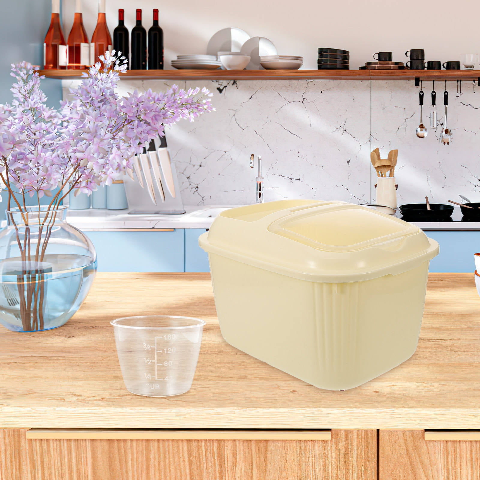 Soimiss Airtight Food Storage Container for Pantry Beige Rice Bin with Transparent Lid