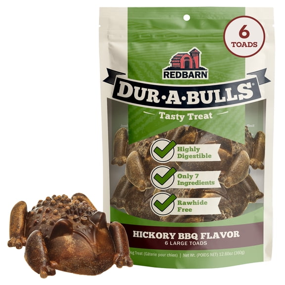 Redbarn Dur-A-Bulls Dog Chews, Large Toad Hickory BBQ Flavor, 6-Count