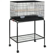 Yaheetech 47'' Flight Cage With Rolling Stand Extra Space Slide-out Tray Wood Perches For Parrots Parakeets Conures Birds, Black
