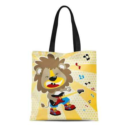KDAGR Canvas Tote Bag Rock Lion the Best Guitar Player Rocker Cartoon Star Reusable Shoulder Grocery Shopping Bags