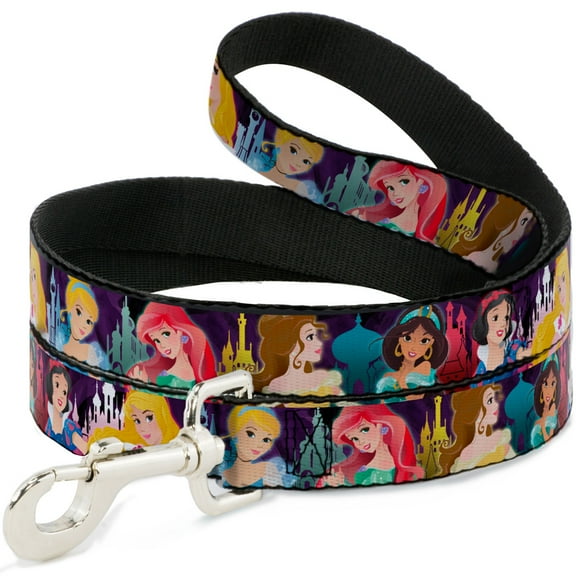 Disney Pet Leash, Dog Leash, Disney Princess Poses Castle Silhouettes Purples Multi Color, 6 Feet Long 1.5 Inch Wide