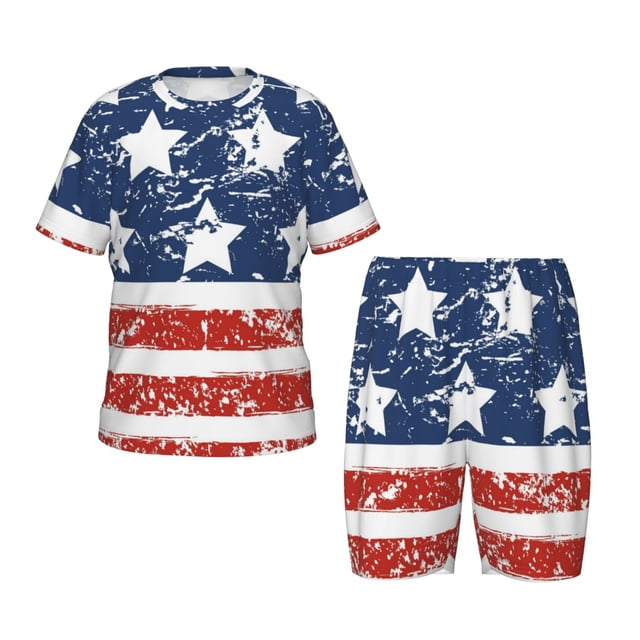Balery USA Colors Stripes1 Conjunto de Pijama Infantil de Manga Corta con Estampado – Ropa de Dormir de Algodón Suave-Medium