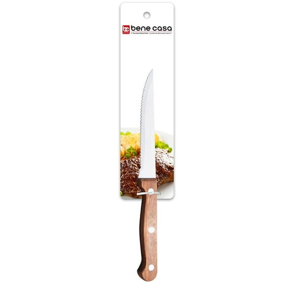 Bene Casa Chef knife with rosewood handle, stainless steel blade, full tang and triple riveted handle 5" Serrated Steak Knife