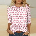 thumbnail image 2 of Valentine's Day T-shirts for Women Sweet Love Heart Prints Shirts Women's Valentine's Day Crew Neck Blouses Spring Summer 3/4 Sleeved Pullover Top, 2 of 5